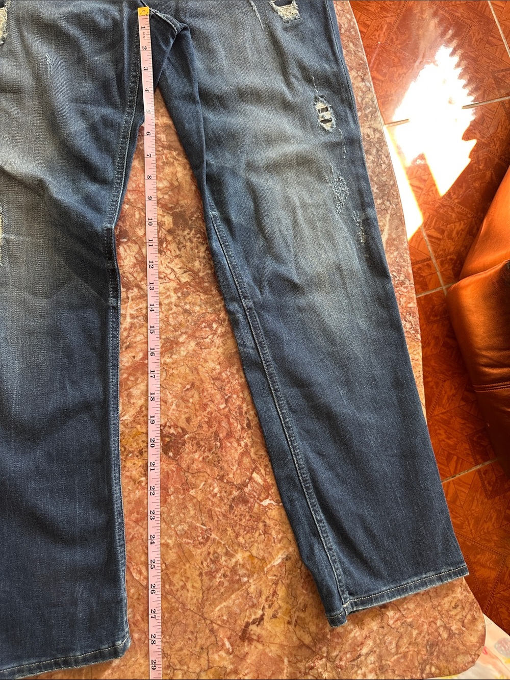 Dkny Women’s Distressed Dark Blue Straight Jeans - Picture 15 of 15